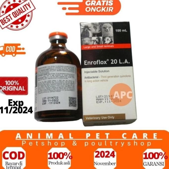 Enroflox 20% LA 100 ml - ANTIBIOTIK Enrofloxacin Untuk Hewan dan