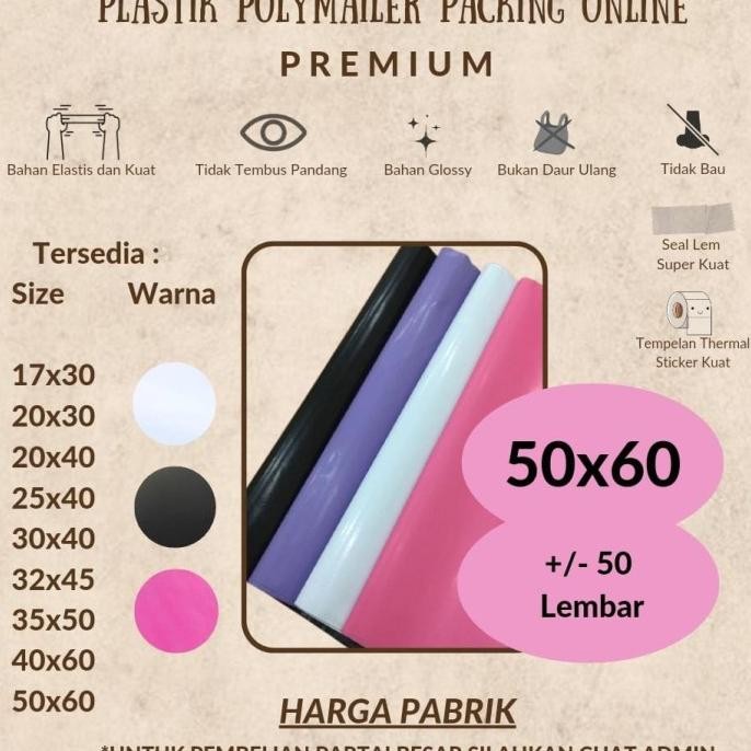 

Promo Polymailer Putih 50x60 Amplop Plastik Packing Olshop Pink 50 lbr Hitam COD