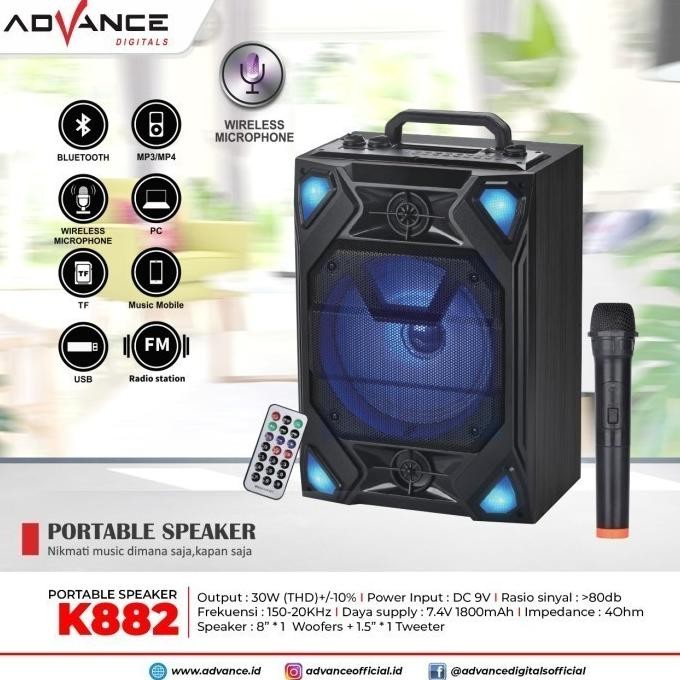 Sale Speaker Aktif Bluetooth Advance Meeting Karaoke Portable K882