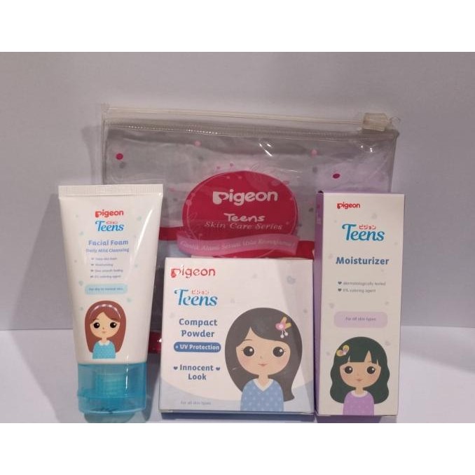 Paket Skincare Pigeon Teens(Facial Wash,Moisturizer,Bedak Padat)+Pouch BS01'