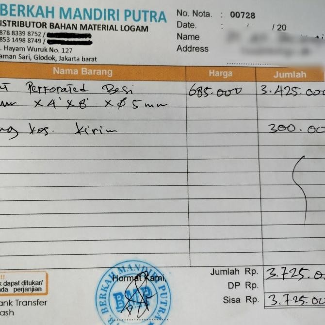 pesanan kusus plat lubang besi 1mm lubang 5mm