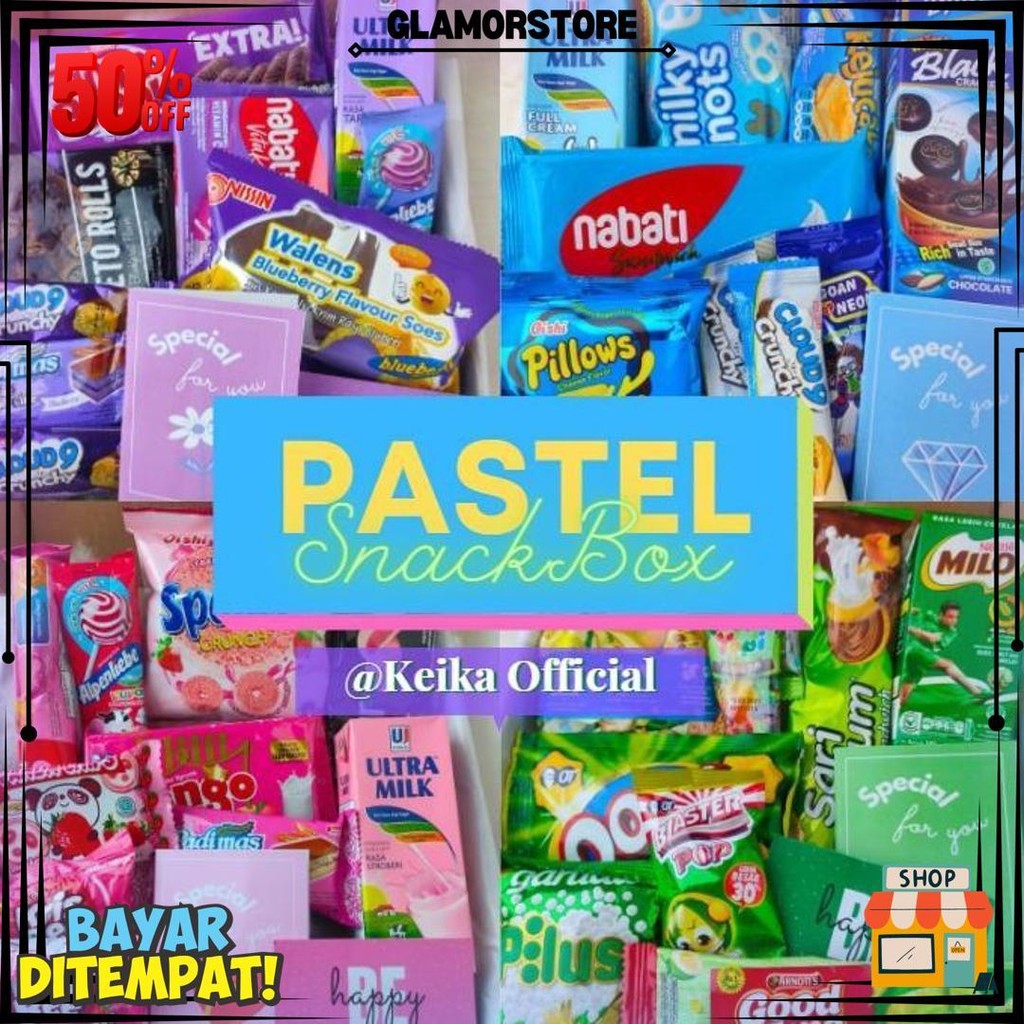 

Pastel Snack Box | Kado Jajan Hampers Snackbox Hadiah Wisuda Ultah Cewek Gift Pink Ungu Hijau Biru Kado Valentine Hampers Valentine D Promo 2.2