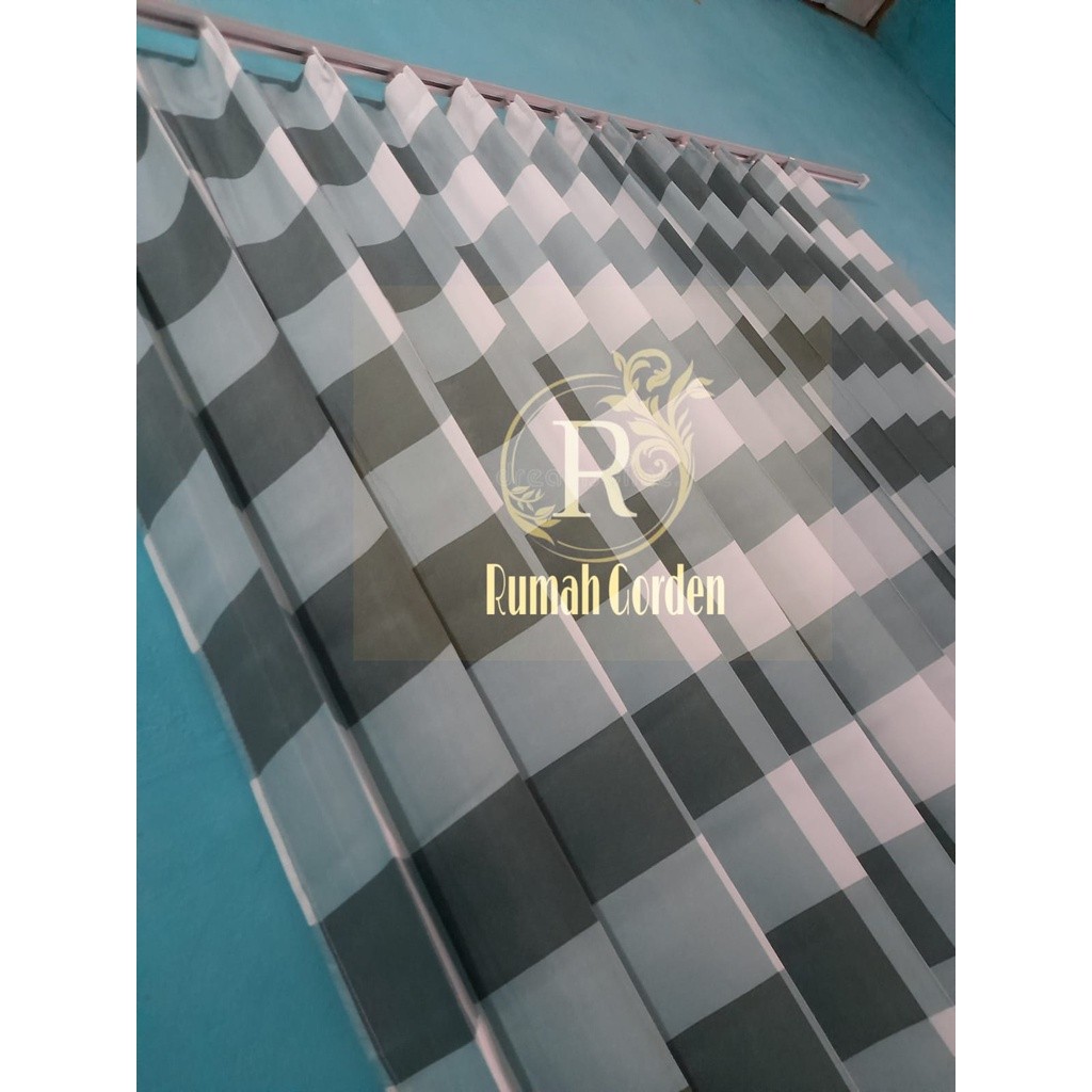 Belanja Gorden Jendela Gorden Pintu Minimalis / Tirai Gorden Motif Aesthetic Kotak Kotak Emily