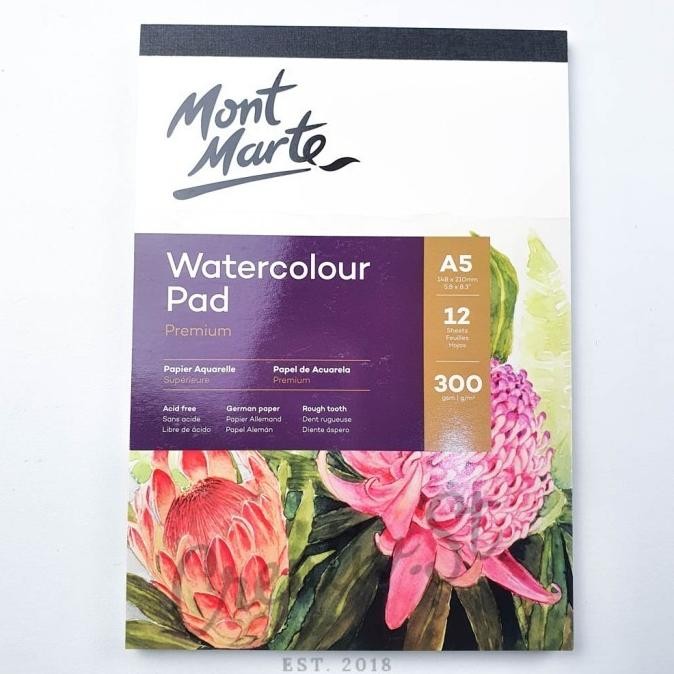 

Sale Mont Marte Watercolor Pad German Paper 300 Gsm A5 12 Sheet Msb0067