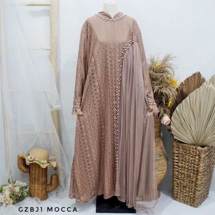 Gamis zanitha SUPER JUMBO pesta LD 130 140 150 brukat tile mocca