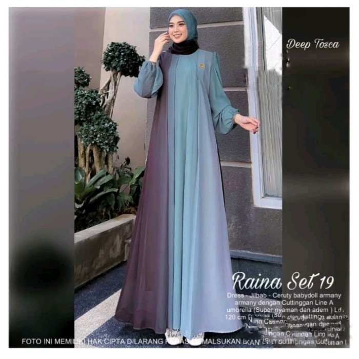 Baju Gamis Wanita Muslim Ada Jumbo Raina Set Dress Jilbab Ceruti Polos Cantik Fashion Perempuan