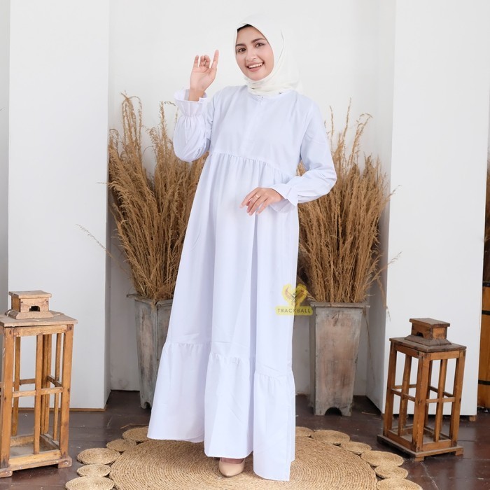 Baju Gamis Perempuan Remaja Dewasa Putih Polos EMRAN Cewek