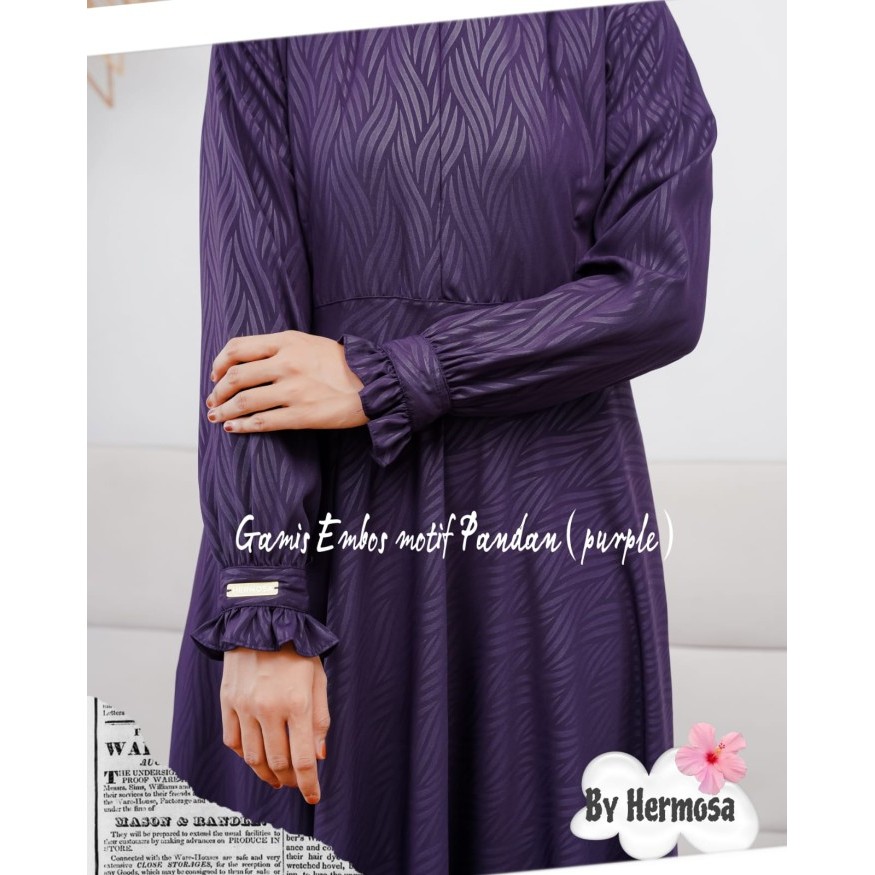 Gamis ungu tua wolfis embos motif pandan-gamis hermosa syari ungu tua