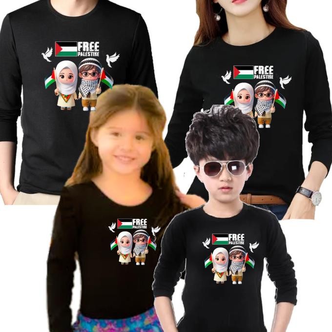Grosir Baju Kaos Couple Family Save Palestina Lengan Panjang Anak & Dewasa