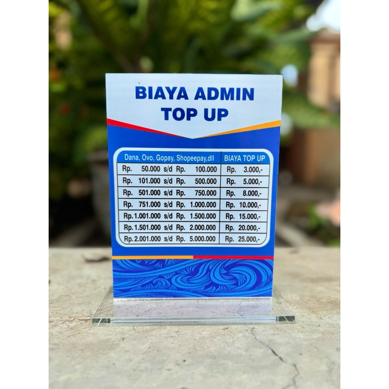 

[wajib chat admin] ADMIN TOP UP E-WALLET BISA RUBAH / CUSTOM BIAYA ADMIN AKRILIK MEJA UKURAN 15x20