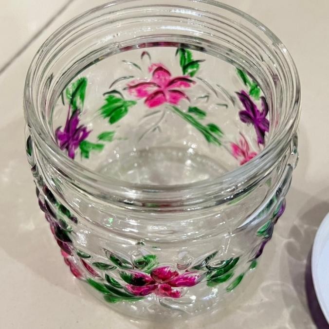 Toples Kaca Motif Bunga Random 850Ml Toples Kue Kering Lebaran Cantik