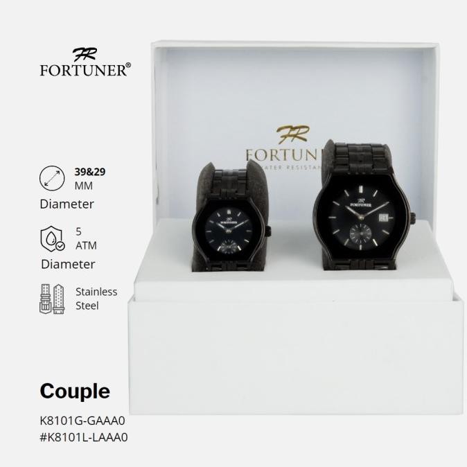 Promo Fortuner Jam Tangan Couple Analog Stainless Tahan Air Rantai Oakley