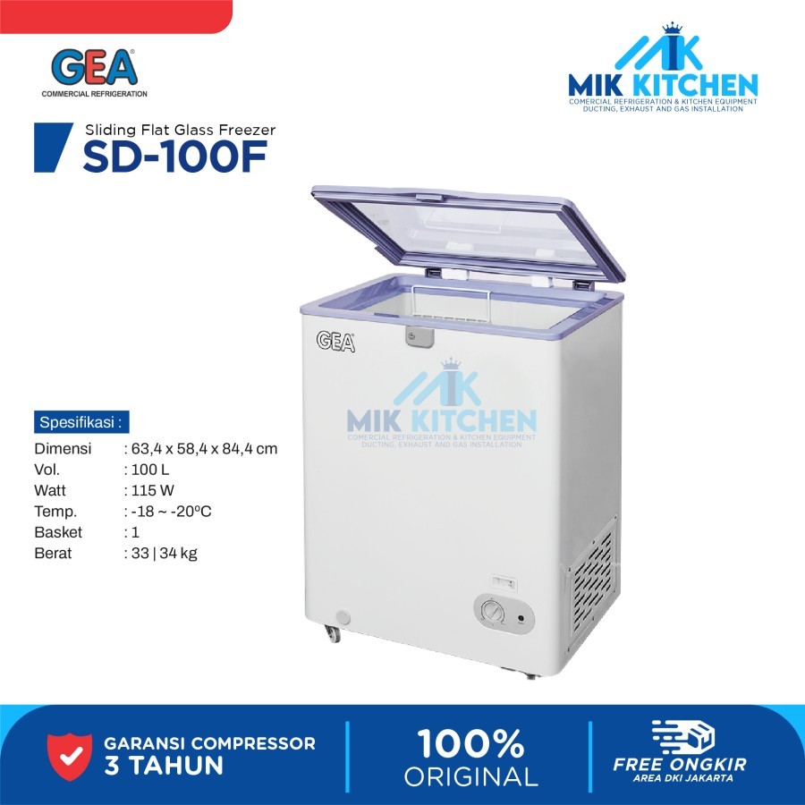 GEA Sliding Flat Glass Freezer 100 Liter SD-100F / SD 100F / SD100F