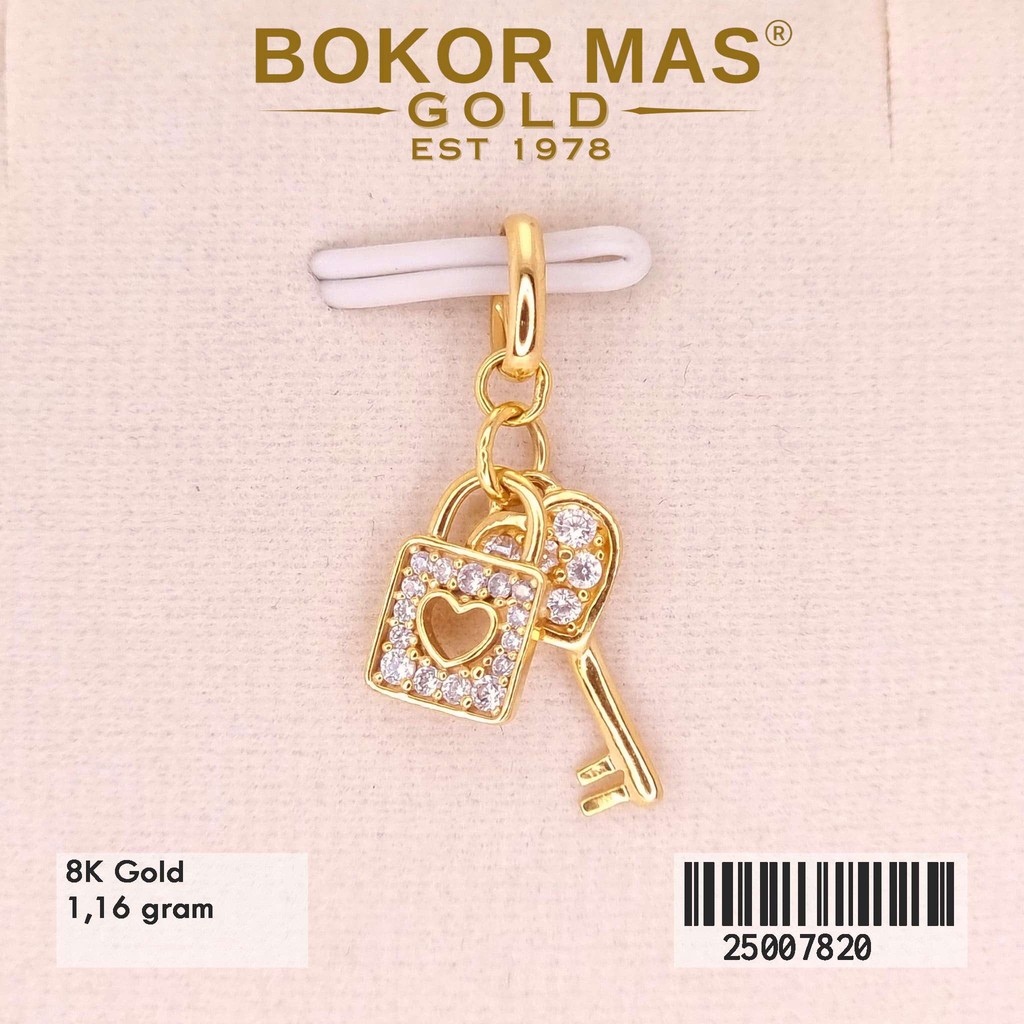 BokorMas Gold Liontin Gembok Kunci Variasi Permata Emas Asli kadar 8K karat 25007820