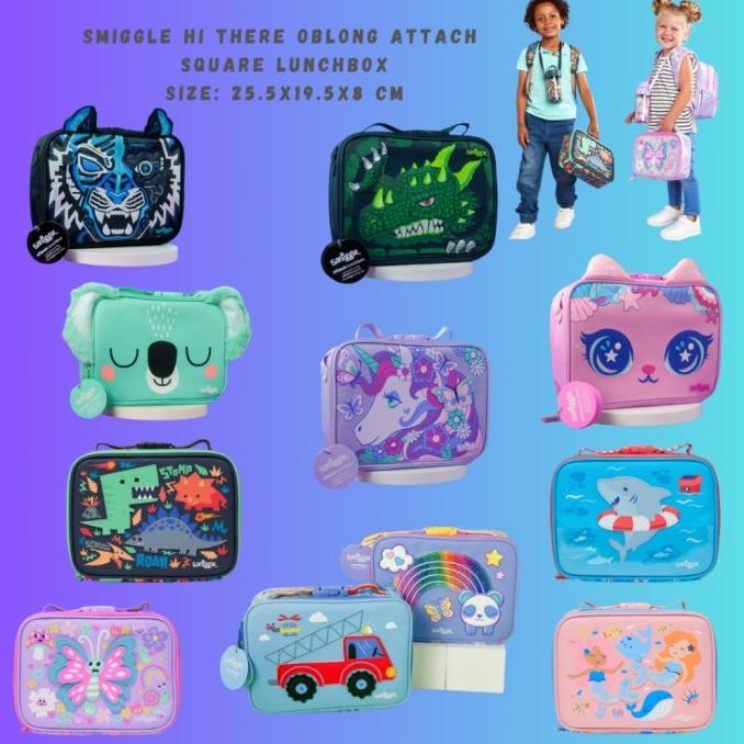 Grosir Smiggle Hi There Oblong Attach Lunchbox Square Lunchbox 7759