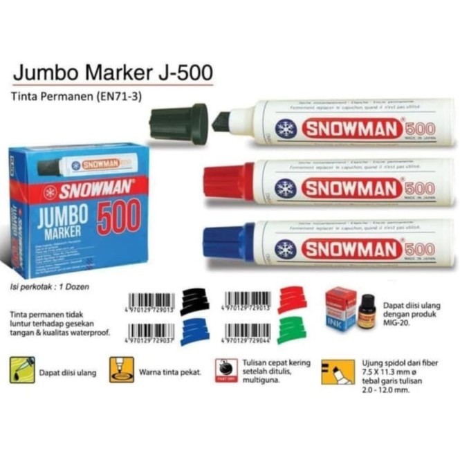 

Spidol Jumbo Snowman Permanent Marker 500 - 1 Box Isi 12 Pcs