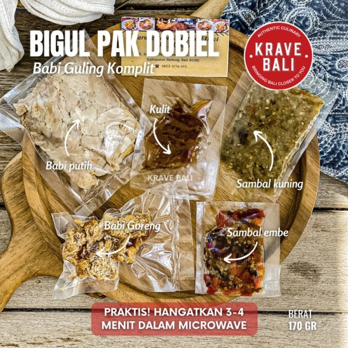 

KRAVE BALI BIGUL PAK DOBIEL BABI GULING KOMPLIT DOBIL 170 GRAM - MAKANAN KHAS BALI ASLI