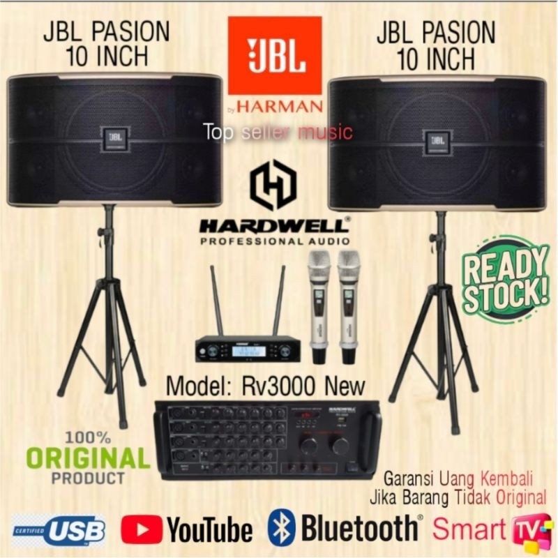 Set Paket Sound System JBL PASION 10 KARAOKE ORIGINAL AMPLI HARDWELL 2 MIC WIRELESS