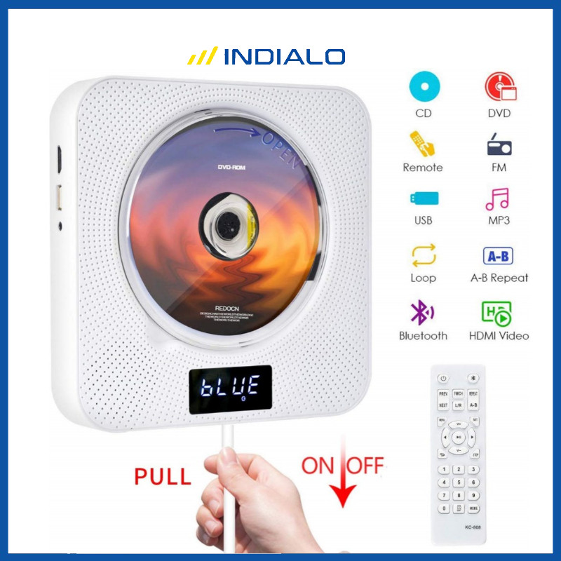 INDIALO Portable CD Player/Wall Mountable Portable Bluetooth CD Player Dengan Layar, Home Audio