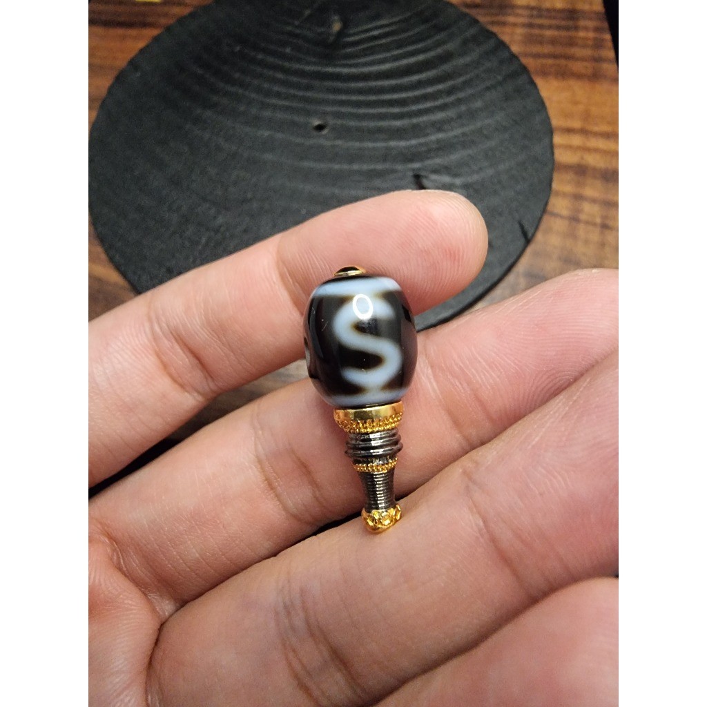 Bead Tasbih 3 Holes Buddha Head Dzi Money Hook Agate Stone Natural Tibet 28mm E2015