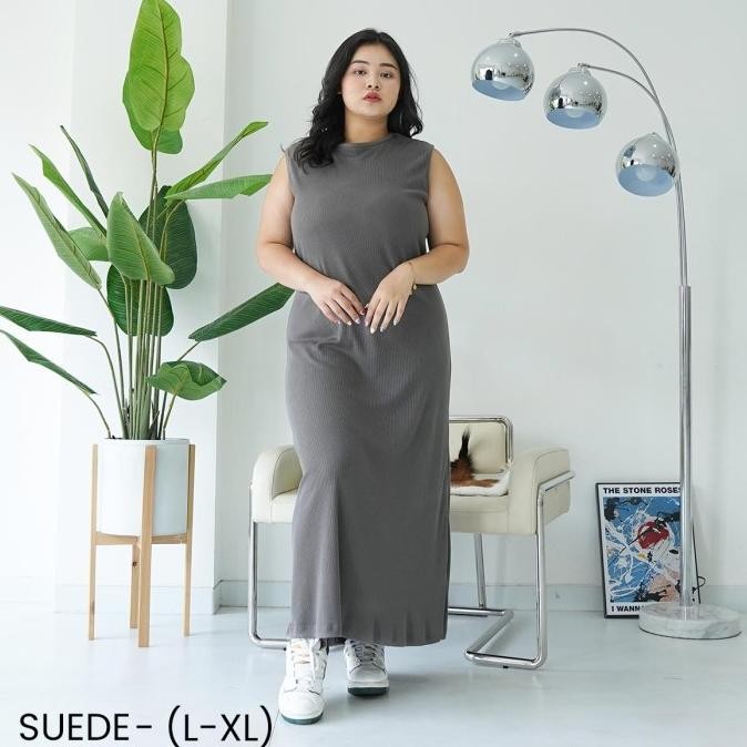 Aziza Long Manset Inner Dress Gamis Rajut Tanpa Lengan Jumbo Bodycon H24ID