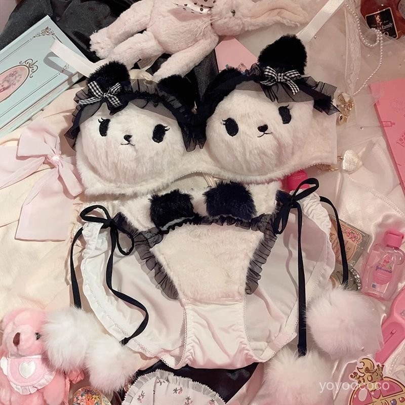 Jepang lucu boneka beruang mewah pembantu bra set keinginan murni seksi payudara kecil berkumpul