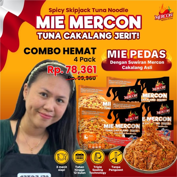 

HOT SALE! [Septiyapramawati Approved] Mercon Merah Putih - Combo Hemat 4 Pack Mie Mercon Tuna