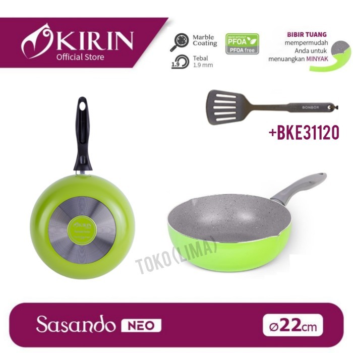 Wajan Kirin Sasando Deep Frypan 22Cm Teflon Wok Anti Lengket Wok 22 Cm