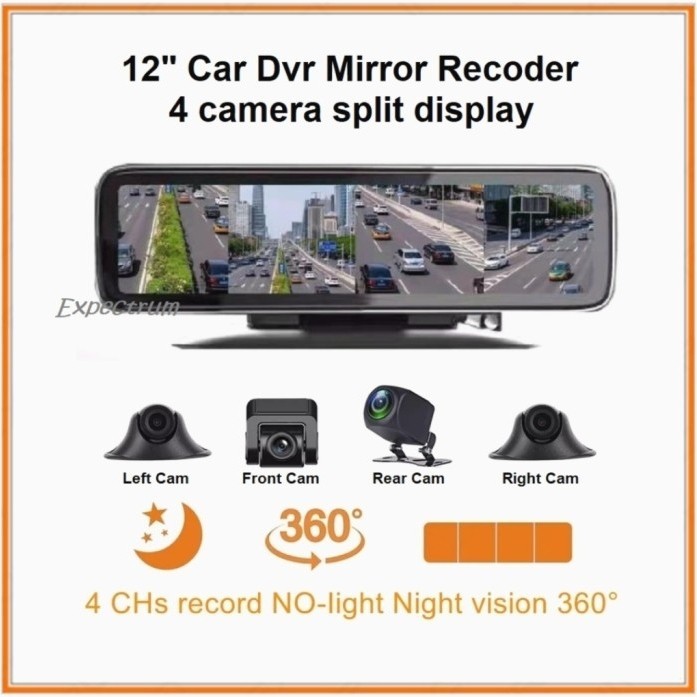 Car Dvr 12 Inchi , 4 Camera Ahd, Layar Ips Touch Screen Original