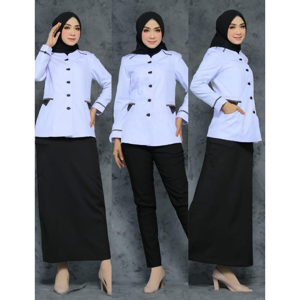 TW39 SERAGAM DINAS PUTIH HITAM ROK A/ROK.SPAN/CELANA PANJANG/ATASAN BAHAN KATUN SETELAN FREE HIJAB B