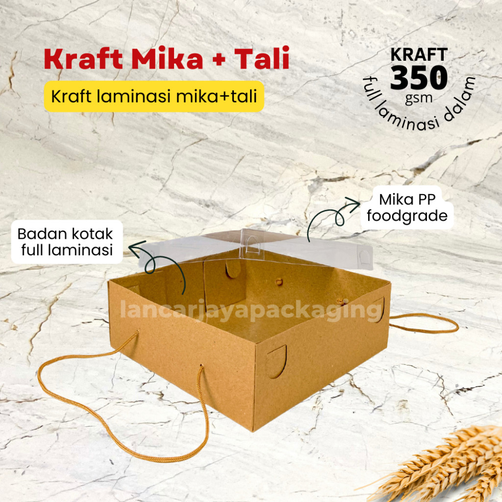 

Dus Kraft Mika Tali Box Kue Tart Cake Roti Hampers Kotak Kemasan 22X22X10