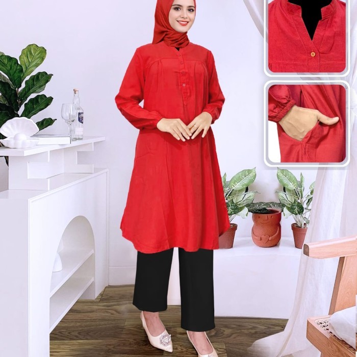 Murah Tunik Polos Viscose Jumbo Merah Cabe Non COD