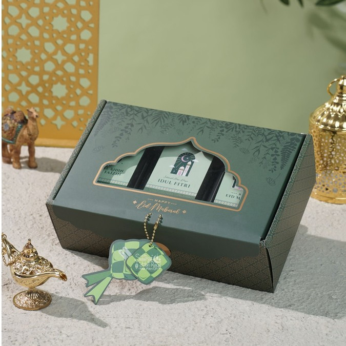 

10 Pcs Box Hampers Lebaran / Box Idul Fitri - Hijau Ketupat Muat 3 Toples Ht 901 25,5 X 16 X 8 Cm
