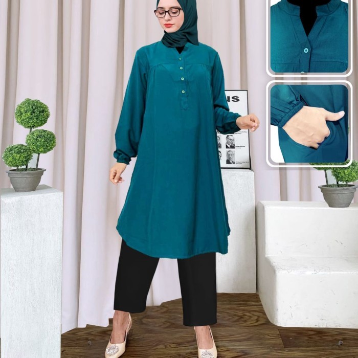 Murah Tunik Polos Viscose Jumbo Hijau Botol Non COD