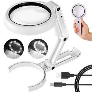 

LabTestKit 5X 11X Duel Lens Magnifying Glass Lamp with 8 LED Lights and Stand Folding Handheld Magnifier Portable Reading Loupe For Repair Brand New