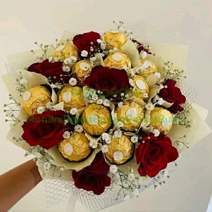 

Valentine Gift | Buket Bunga Segar Mix Coklat Ferrero | Kado Hari Jadi