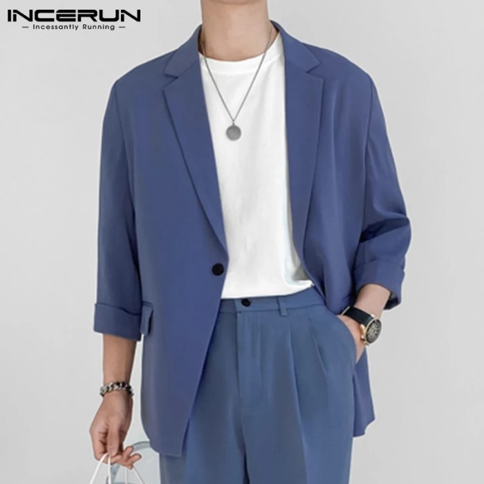 AppleDezign INCERUN Fashion Men Blazer Streetwear Solid Color Lapel 3/4 Sleeve