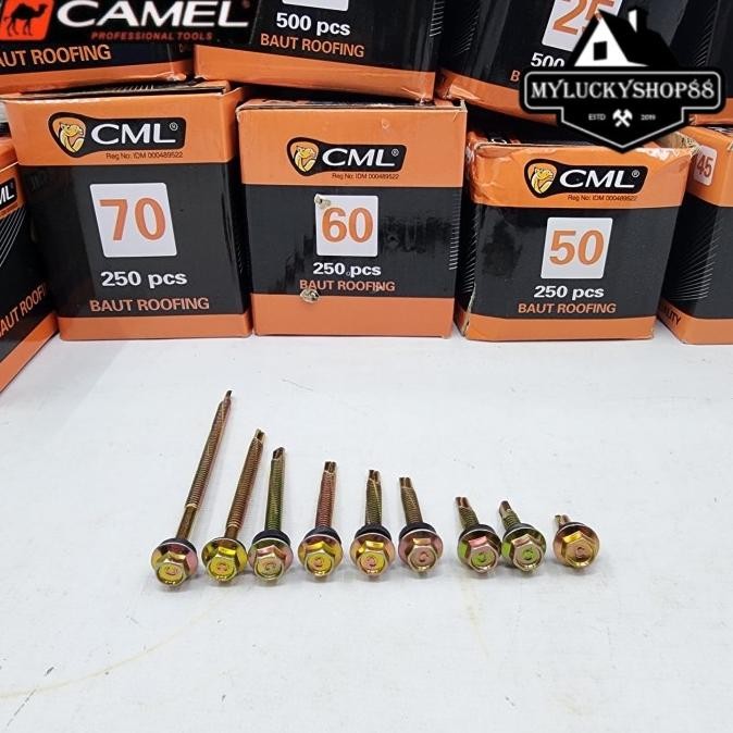 CAMEL BAUT ROOFING CML SKRUP MUR BAJA RINGAN PER KOTAK 12 X 20 25 30 40 45 50 60 70 100 MM 2CM 2.5CM