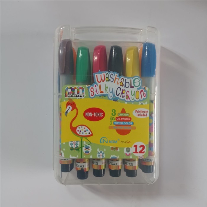 

MURAH NDM Washable Silky Crayon 3-in-1 set 12 warna Bonus Kuas Paintmate