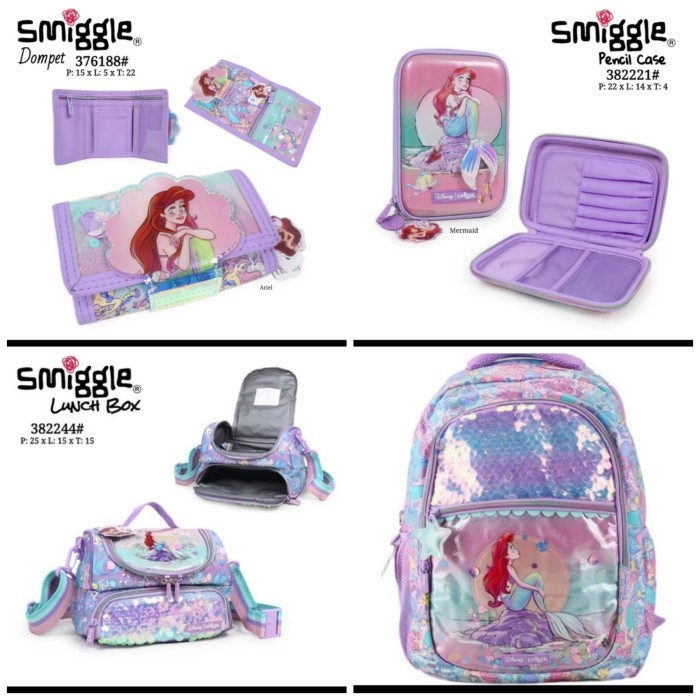 Tas Ariel Mermaid Smiggle Backpack, Lunch Bag, Wallet, Pencil Case