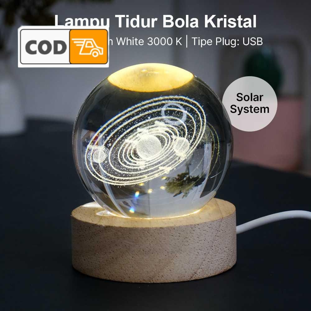 Lampu Tidur Aesthetic Kamar Unik LED Hiasan Meja Bola Kristal 3D Warm White USB 3W