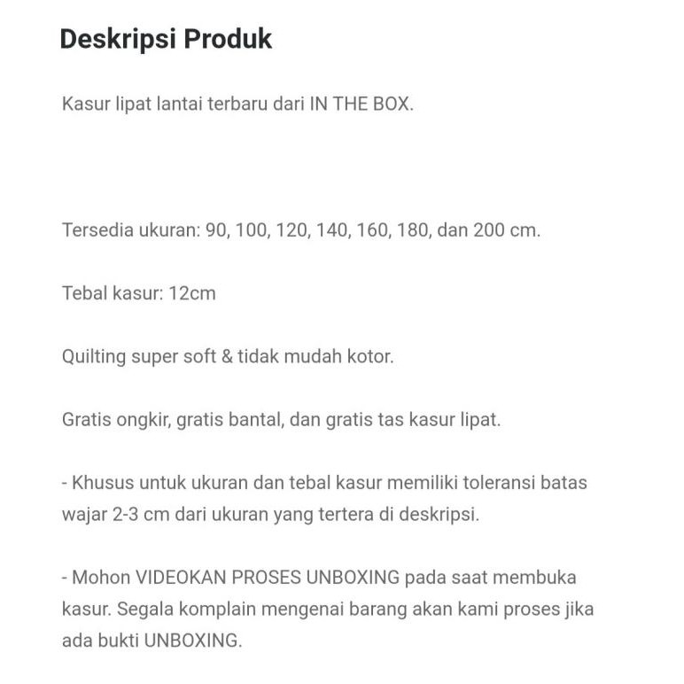 Kasur Lipat 90 x 200 In The Box Flip Z Lantai