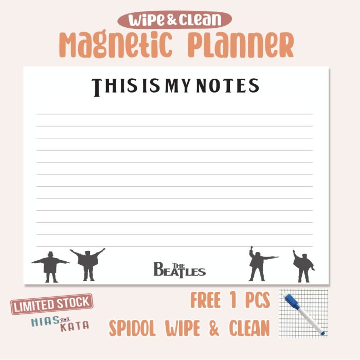 

JUAL magnet planner notes magnetic notes the beatles ( free spidol )