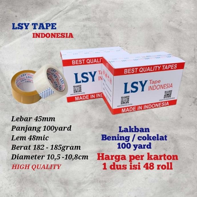 

LAKBAN BENING / COKELAT 100YARD 1 DUS ISI 48 ROLL LSY TAPE INDOENSIA ASLI