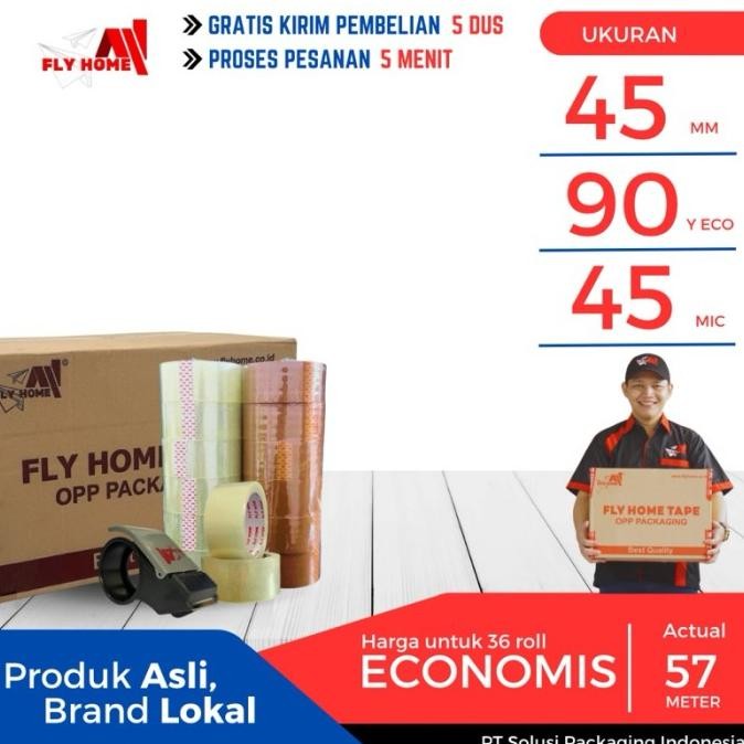 

FLYHOME LAKBAN BENING 1/2 DUS 90YARD 45MM X 90YARD 2INCHI 90 YARD ECO ASLI