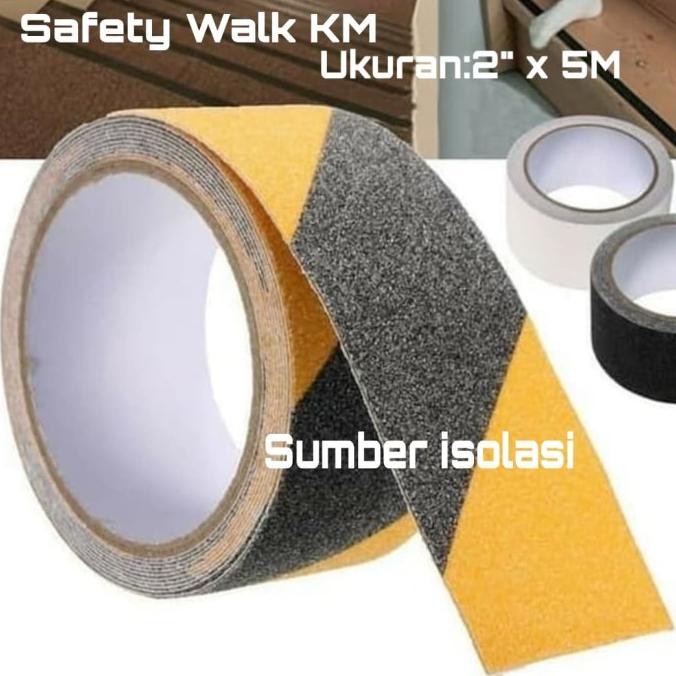 

ISOLASI SAFETY WALK KM YELLOW-BLCAK 48MM X 5M LAKBAN LANTAI ANTI SLIP ASLI