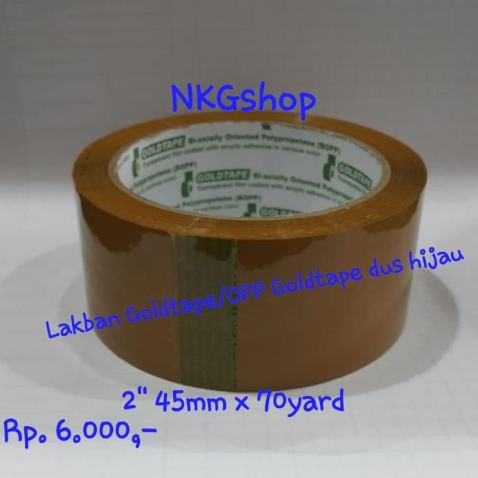 

LAKBAN GOLDTAPE/OPP GOLDTAPE DUS HIJAU 2" 45MMX70Y (MIN 1DUS = 72ROLL) ASLI