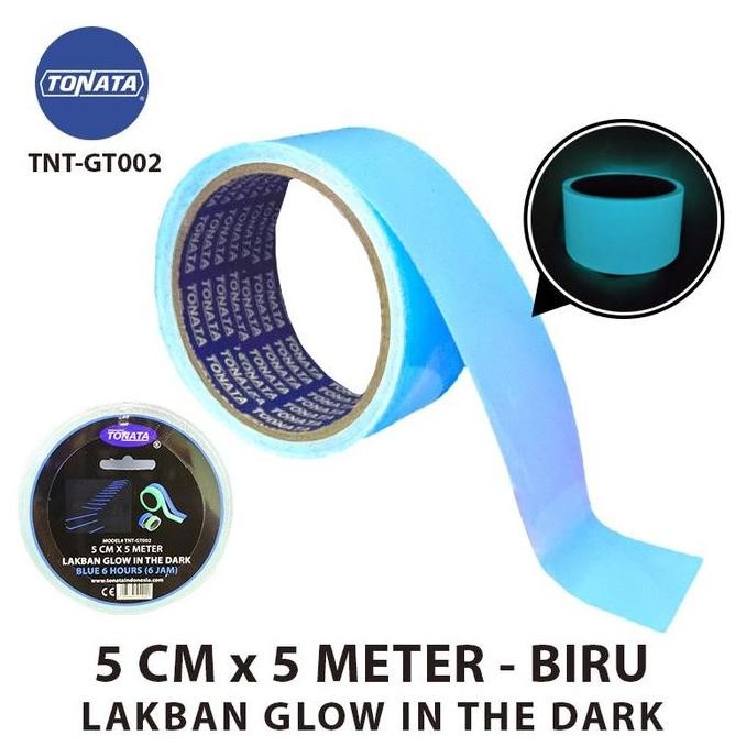 

LAKBAN GLOW IN THE DARK BIRU 5 CM X 5 METER / FOSFOR TAPE / LUMINOUS STICKER ASLI