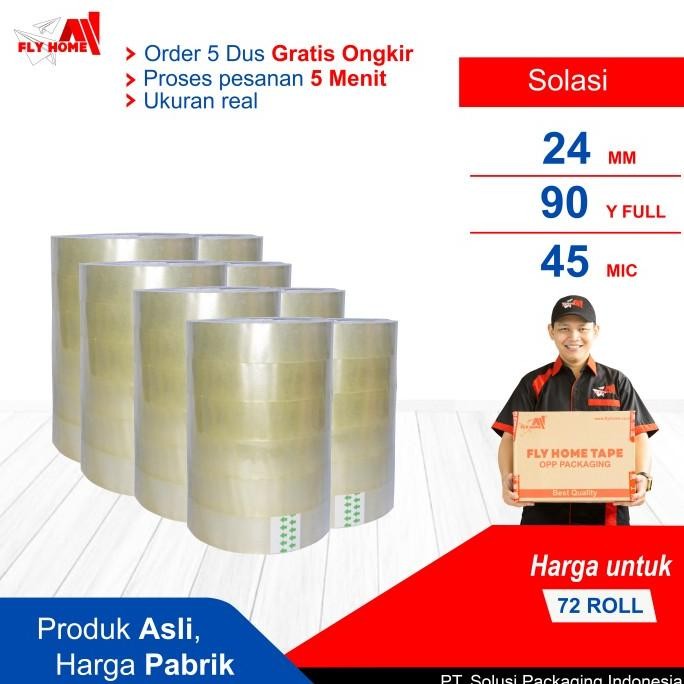 

FLYHOME LAKBAN KECIL SOLASI 90YARD 1/2 DUS 24MM X 90YARD 72 ROLL ECO ASLI