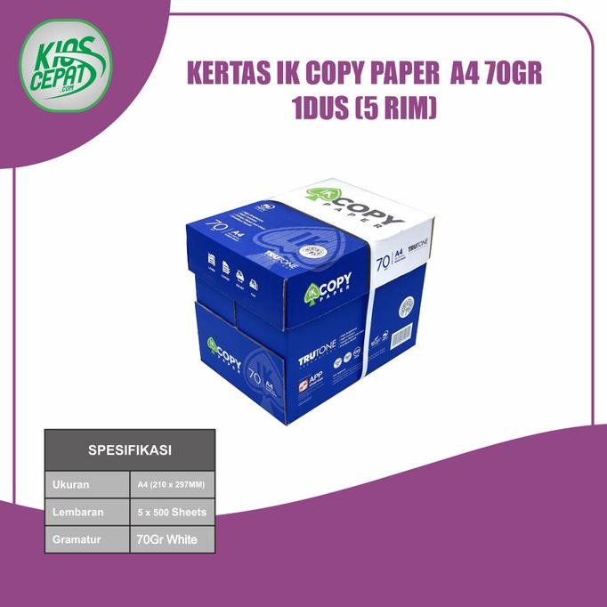 

Kertas Ik Copy Paper A4 70Gr (Kertas Hvs Ik) 1 Dus = 5 Rim